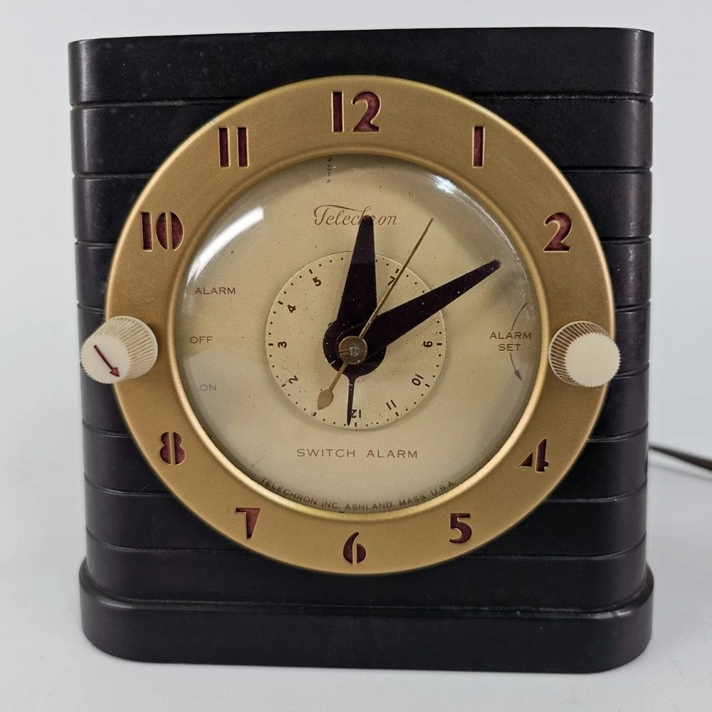 Vintage Telechron Bakelite Switch Alarm 8H61 Clock Art Deco Working USA